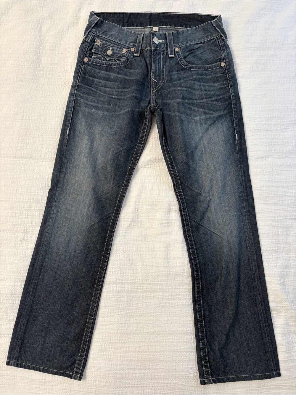 EUC True Religion Men's Straight-Leg Jeans in Dark Blue Wash
